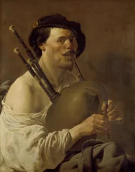 En mand, der spiller sækkepibe, 1600-tallet